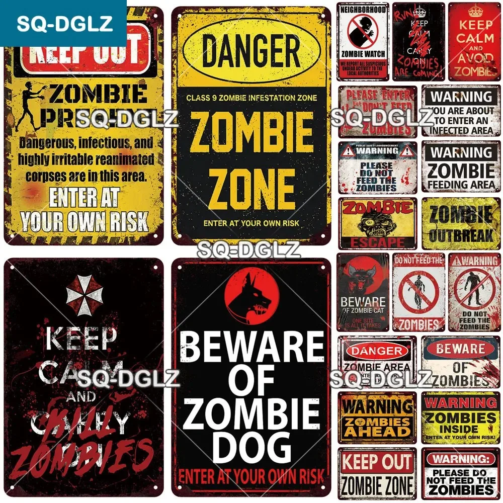 Zombie Dog Metal Sign Vintage Warning Plaque Wall Decor Man Cave Gift