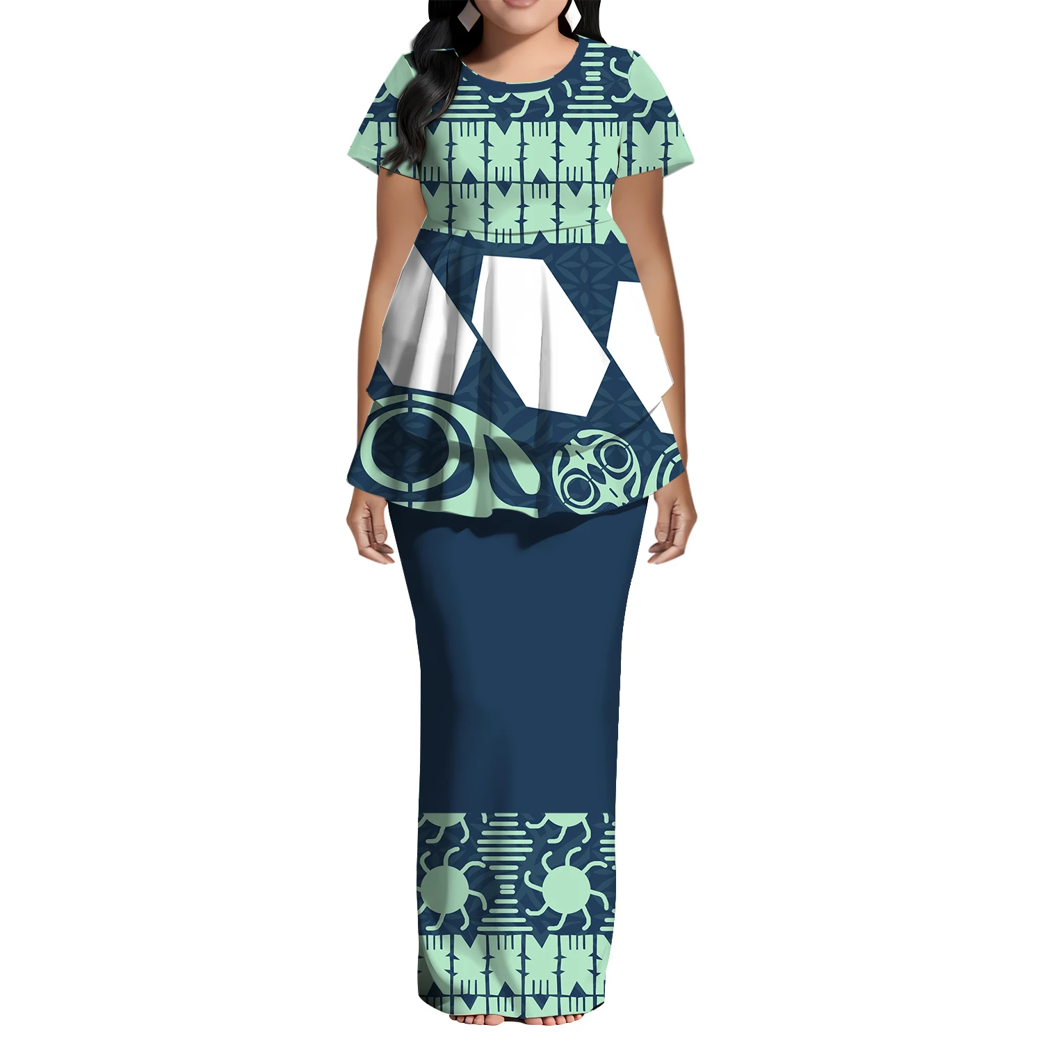 فستان ساموا فيجي جزر هاواي Puletasi بولينيزيا للنساء نمط مخصص أنيق مناسب برقبة دائرية وأكمام قصيرة للولائم