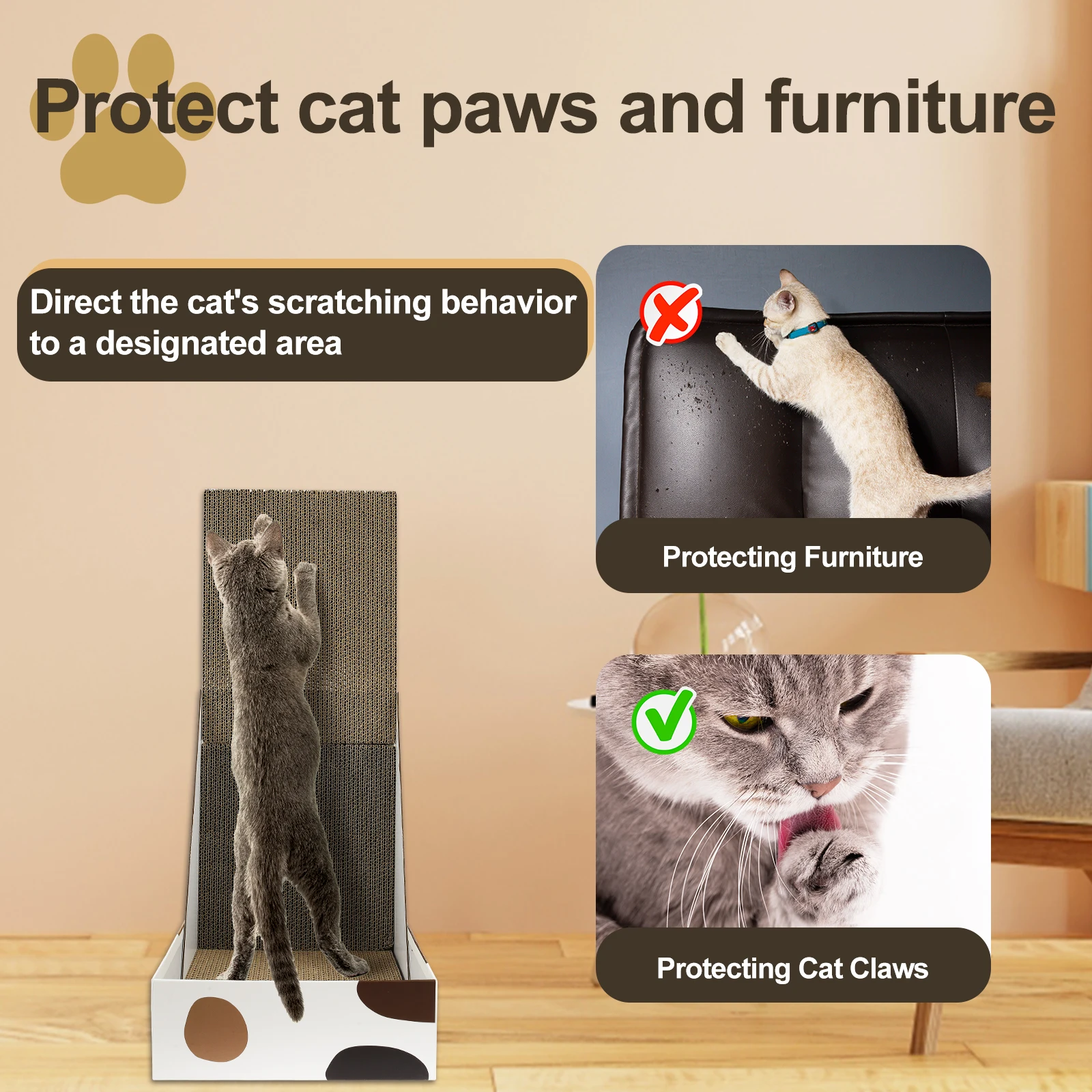 L Shape Cat Scratching Board Cat Toys Upright Cat Scratcher Cardboard Wear-resistant Post Furniture Protector Grinding Claw Toys