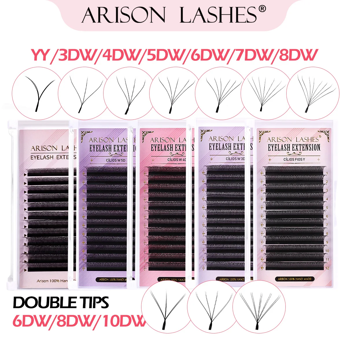 ARISON 3D/4D/5D/6D W-Shape Eyelashes Extension Premade Volume Fans YY-shape Lashes Faux Mink Soft Easy Faning Natural Lash