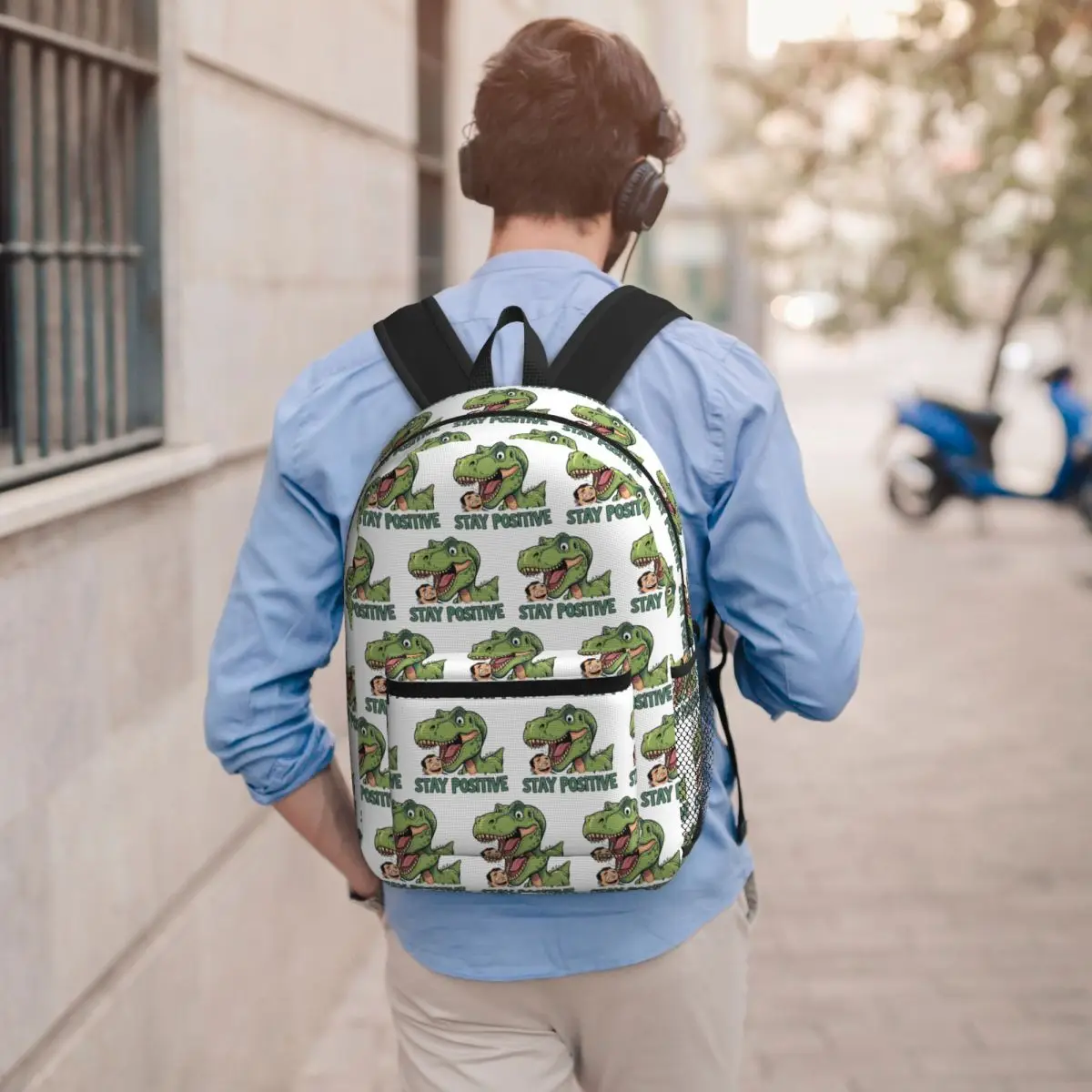 Stay Positive Funny T-Rex Dinosaur Sticker Backpack Boys Girls BookBag Children School Bag Laptop Shoulder Bags for Men Women
