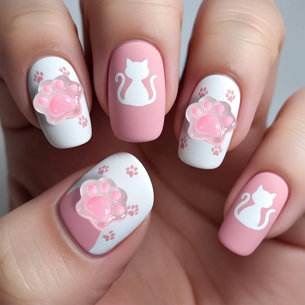 50 Stuks Leuke Doorschijnende Kat Poot Nail Art Charms Glow In The Dark Hars 3D Kat Poot Nail Decorat Platte Achterkant kat Poot Nail Steentjes