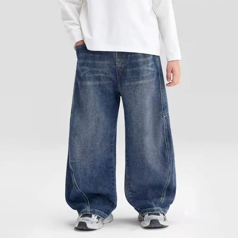 Boys Casual Loose Denim Pants Spring Autumn 2026 New Versatile Long Trousers Kids Fashion Streetwear