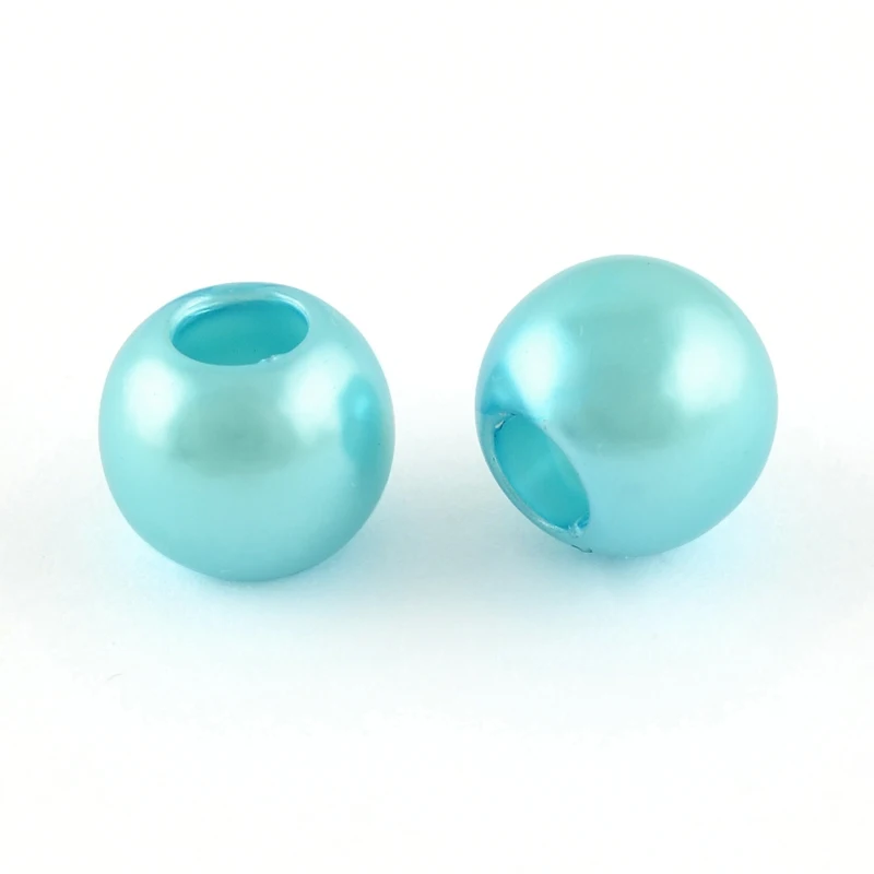 50pc ABS Plastic Imitation Pearl European Beads Large Hole Rondelle Beads Deep Sky Blue 11.5~12x10mm Hole: 5mm