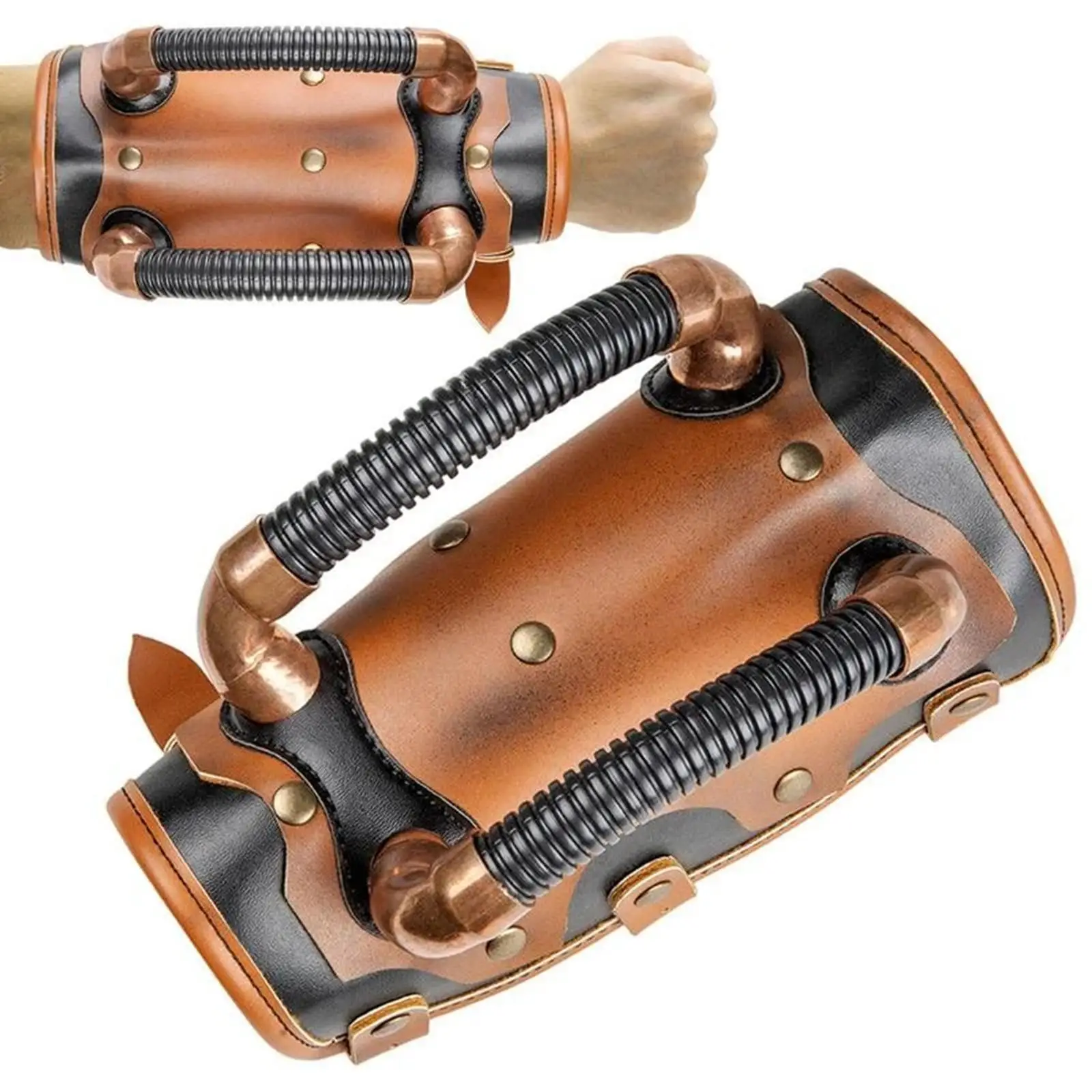 Skóra PU ochraniacz na ramię Steampunk Vintage średniowieczny Bracer średniowieczny Vambrace opaska rękawica na kostium na bal maskowy estrady