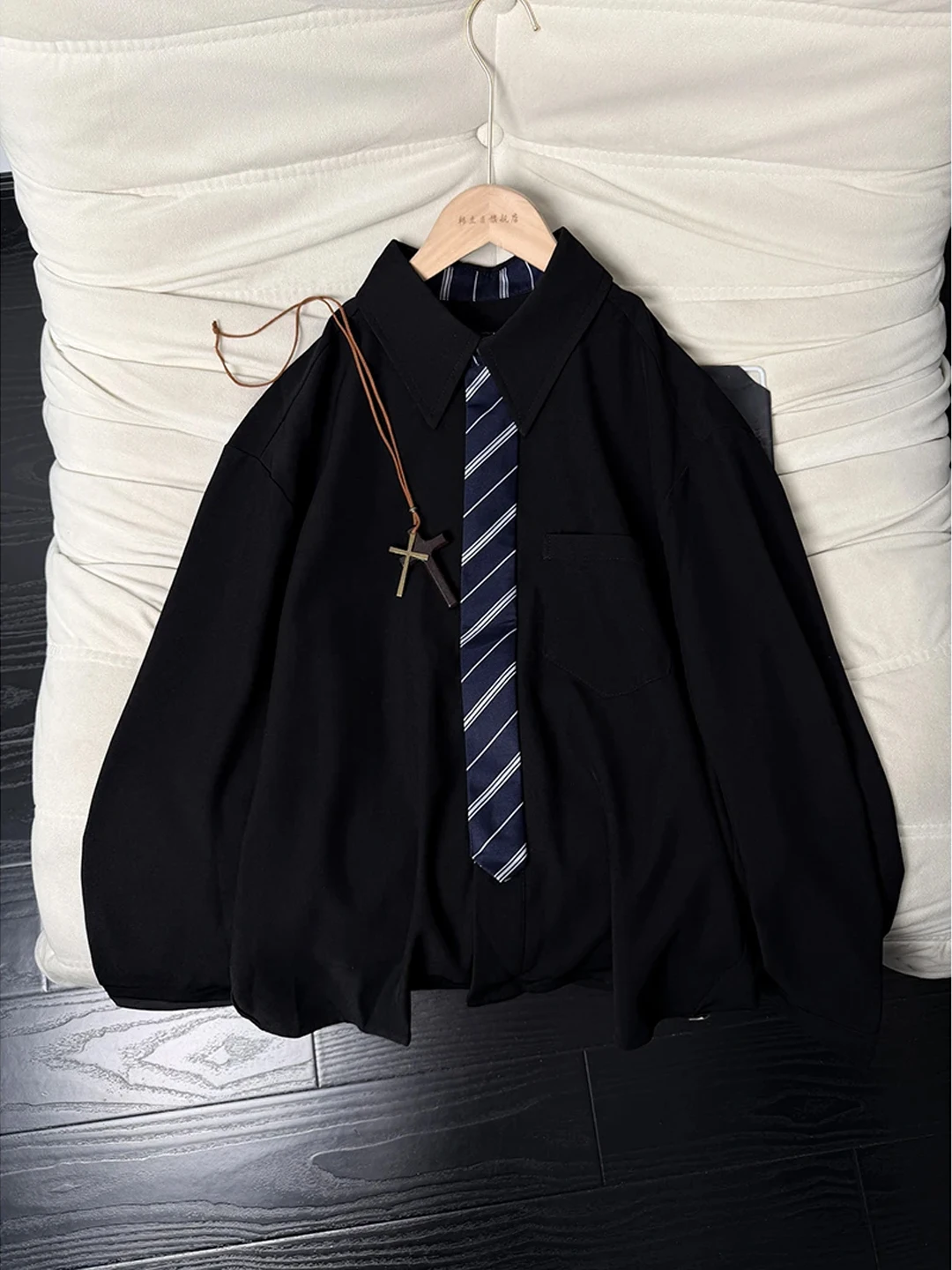 

Мужская рубашка Bla Netie с длинным рукавом в стиле пэчворк, весенняя, в американском уличном стиле, свободного кроя, с драпировкой, для многослойных образов, молодежная, повседневная