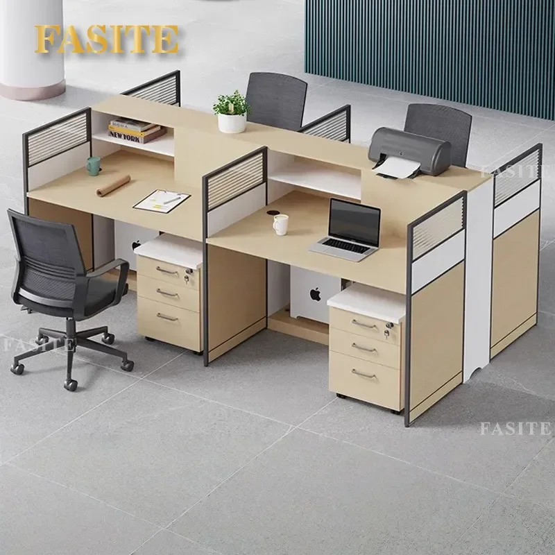 For Modern Simple Office Double Sitting Screen Desk Partition Station with Three Layer Drawer Cabinet Bookshelf for Staff