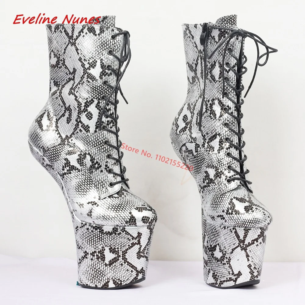 

Snake Print Heelless Boots Women's New Arrival 20cm High Round Toe Leather Nightclub Cosplay Sexy Shoes For footwear