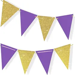 Purple Gold Triangle Banners for Graduation Party Decor/Purple Birthday Party Decor/Triangle Bunting Banners for Purple Wedding