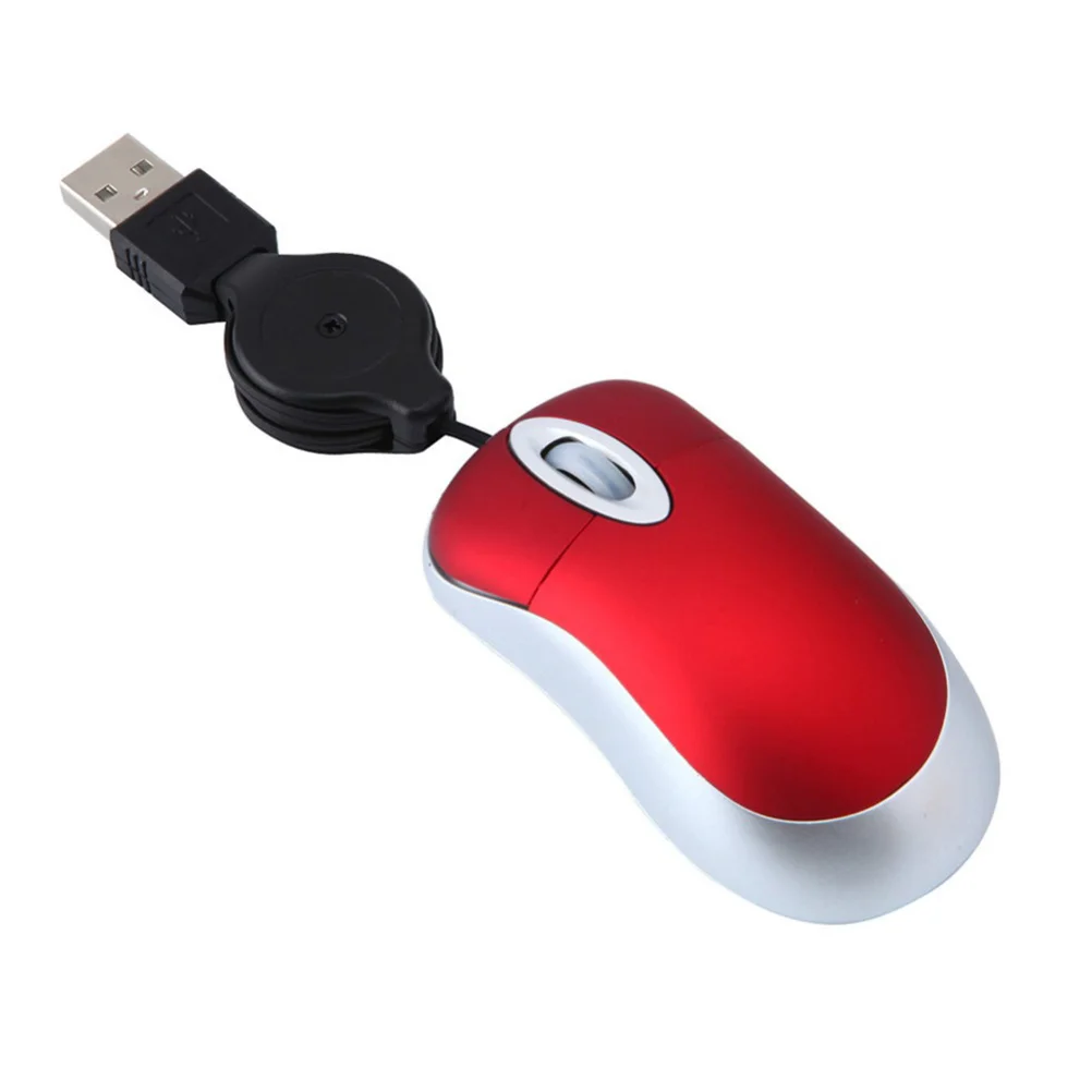 Mini mouse retrattile USB ottico da 2 pezzi Design con cavo compatto Gioca compatibile con il mouse USB per notebook Mac