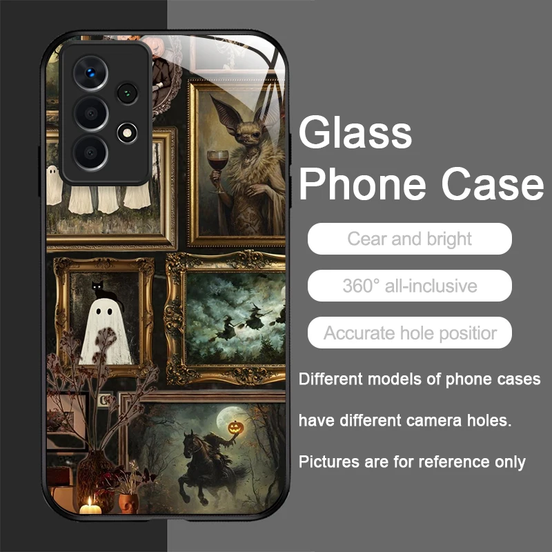 愛らしい小さな幽霊のデザインのクリエイティブな強化ガラス製スマホケース、Samsung Galaxy S25 Ultra、S24、S23 Plus、S22、S21、S20 FE、M55対応ハードカバー