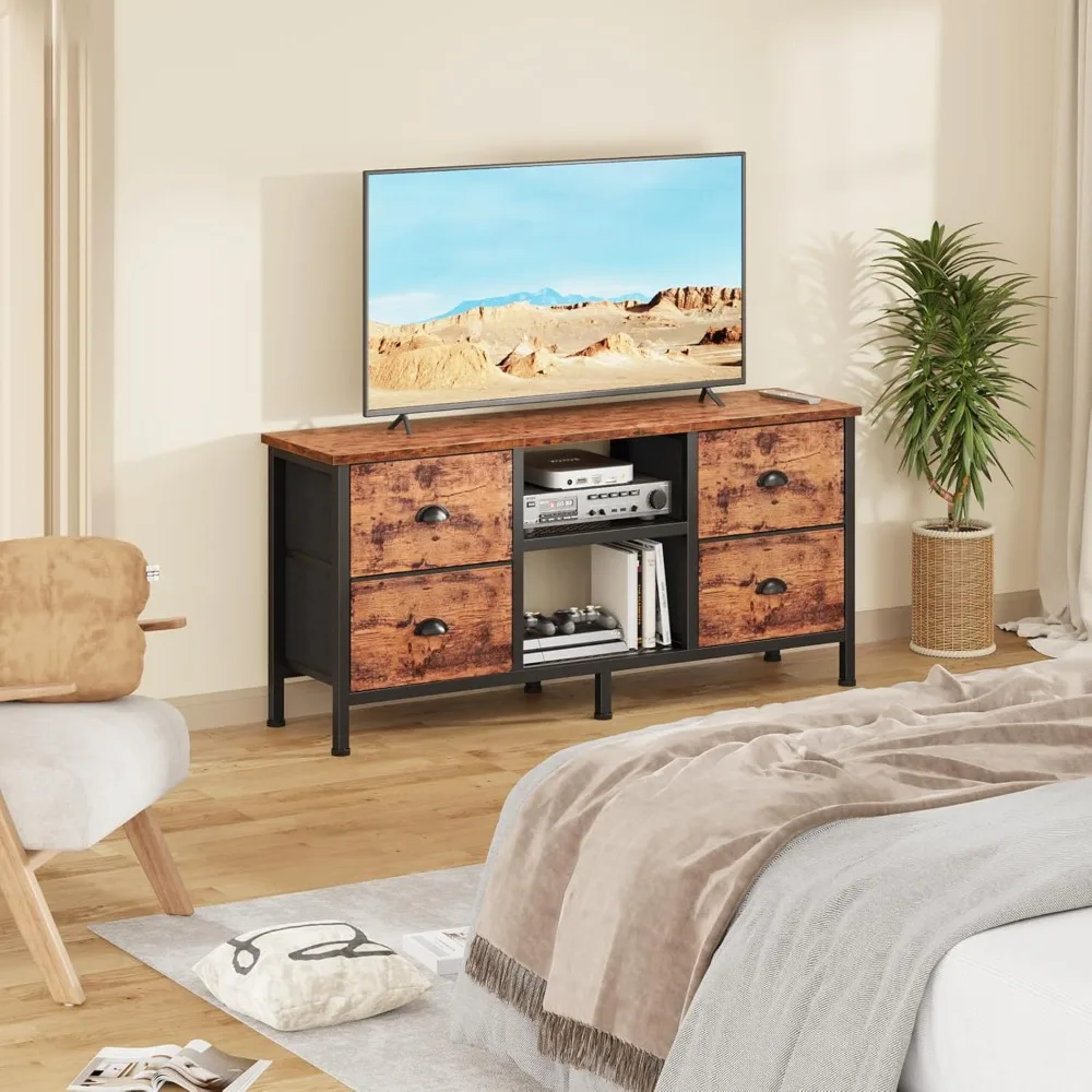 

TV Stand Dresser with 4 Drawers, Television Stand with Open Shelf, Entertainment Center for 50" TV, Industrial Media Center for