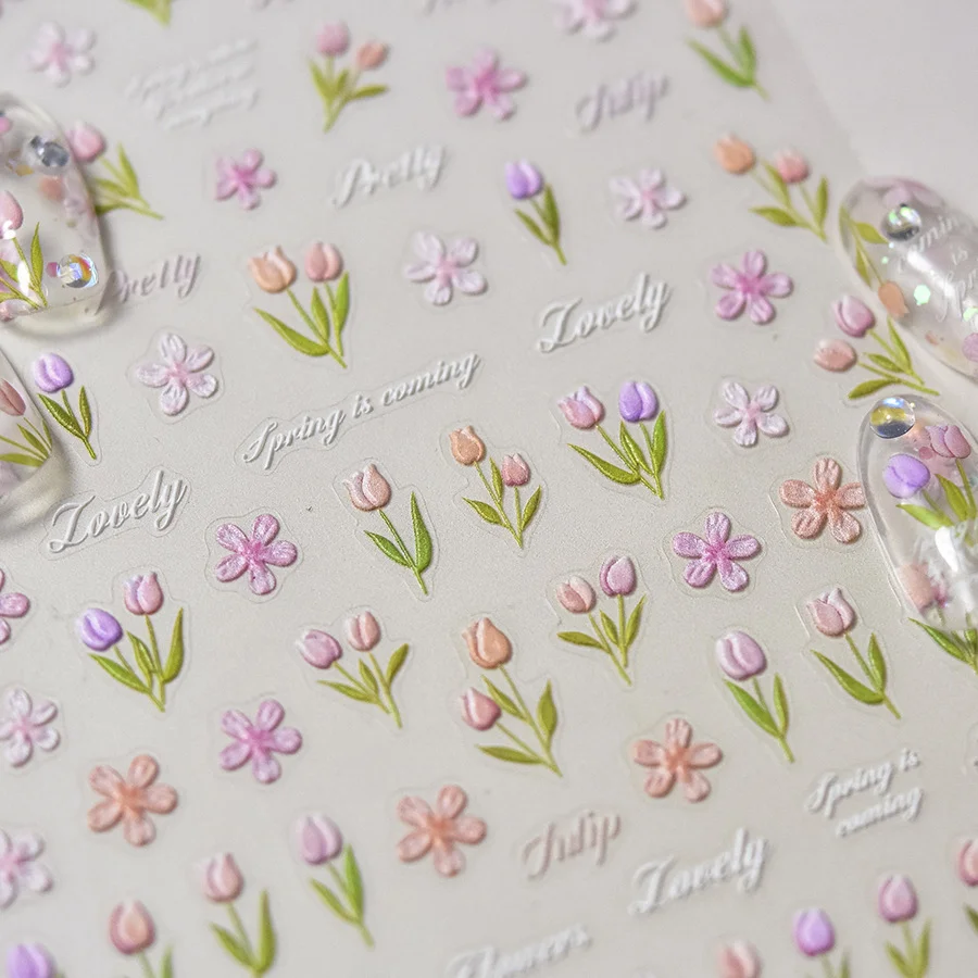 1pcs 5D Nail Decorations Decals Self Adhesive Slider DIY Accessories  Relief Tulip Nail Art Stickers Kawaii Daisy Flower