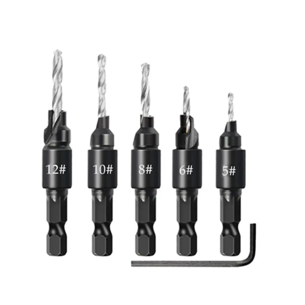 Titanium Coated Woodworking Drill Bit Set Claw Cylindrical Plug Cutter Hex Shank Countersink Carpentry Furniture Repair Tool