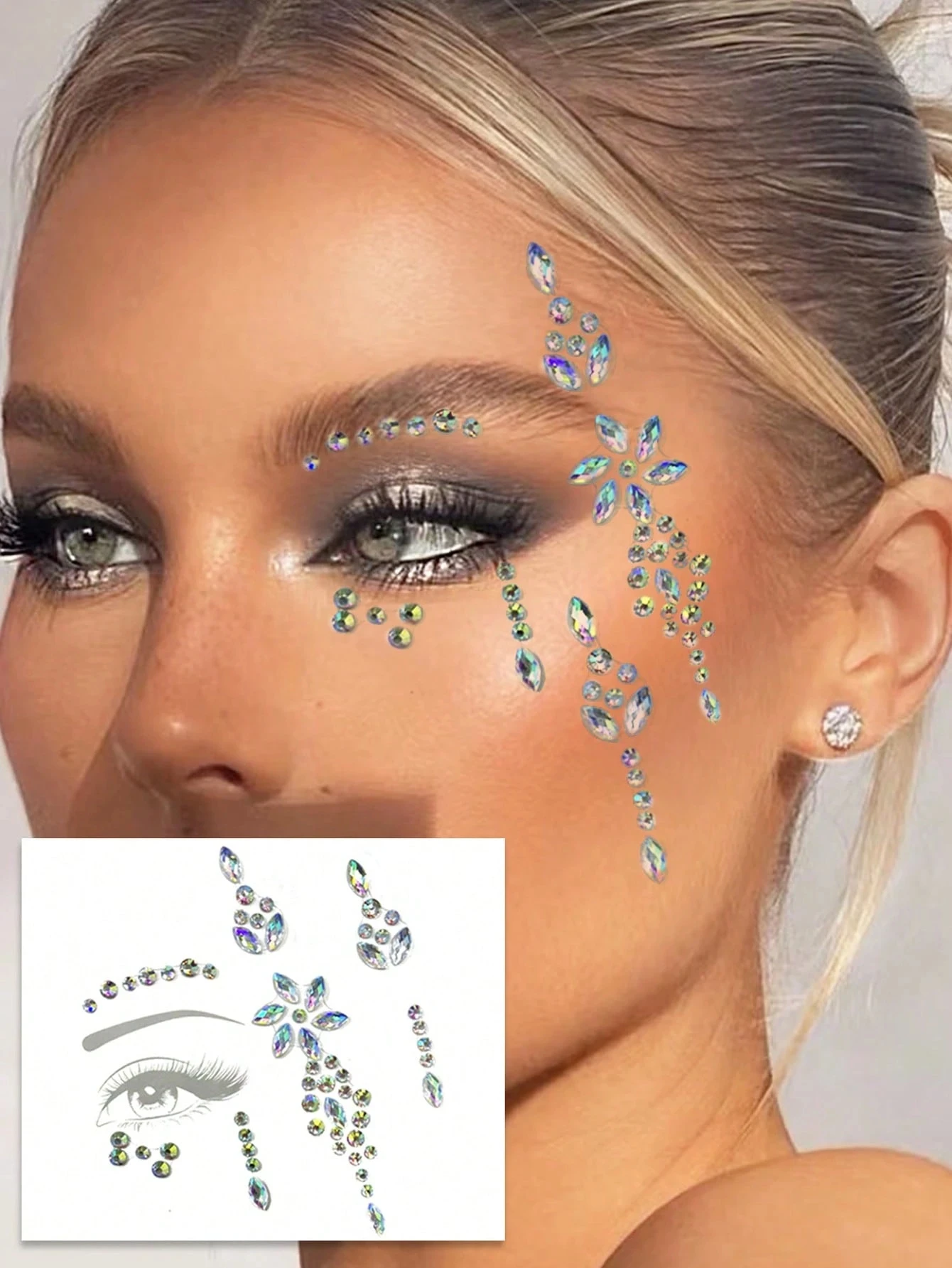 1/3 قطعة مجوهرات عين حجر الراين المثيرة ، ملصقات ديكور من حجر الراين المتلألئ ، مادة ABS ، مكياج تنكري لمهرجان الموسيقى