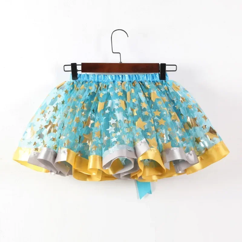 Colorful Dancing Pleated Girls Party Puffy Skirt Christmas Tulle Skirt Print Petticoat Underskirt Kid Girl Tutu Princess Skirt