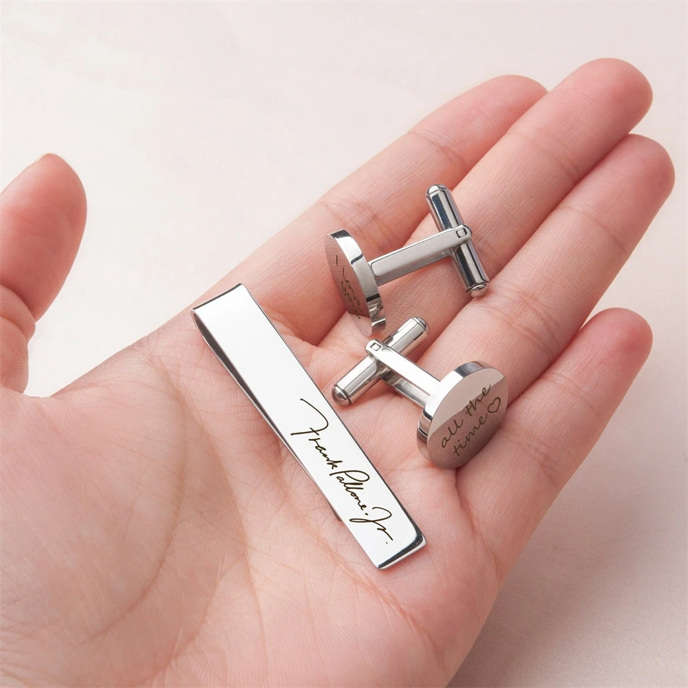 남성용 맞춤형 커프스 단추 및 타이 클립 세트 새겨진 - Tie Clip Bar Set Stainless Steel 리뷰 및 가격
