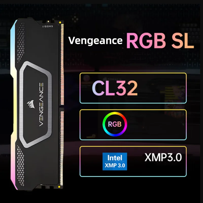 وحدة ذاكرة سطح المكتب Corsair DDR5 RGB RAM Vengeance RGB SL 32GB (16GBx2) 6400MHz 288 Pin Hynix A DIE ذاكرة سوداء
