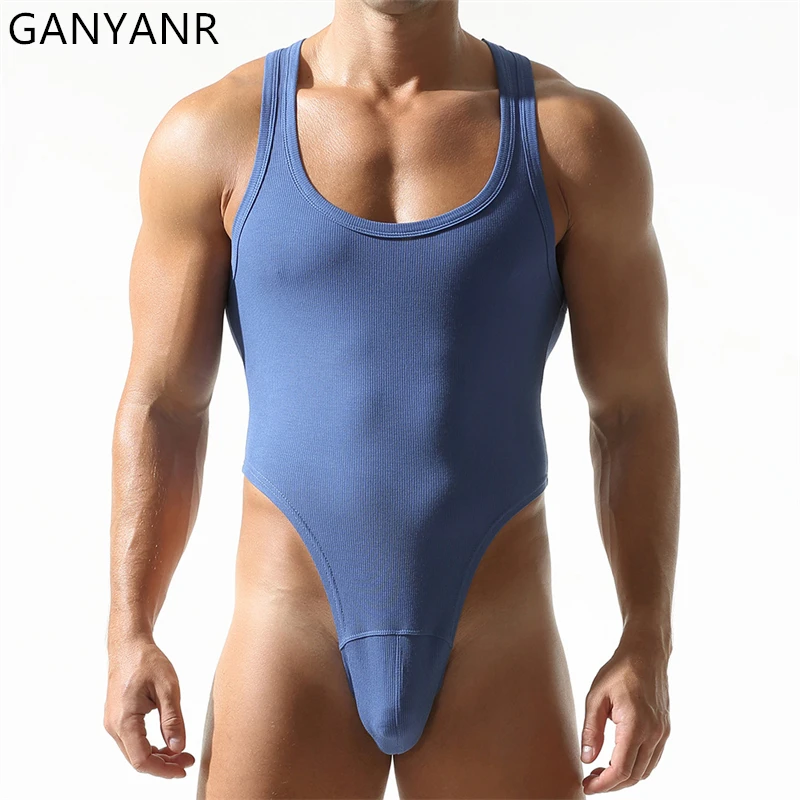 GANYANR Weight Training Suit Singlet Man Wrestling Outfit Set Sweatsuit Sports Soccer Uniform Tracksuit Summer Fitness Jumpsuit