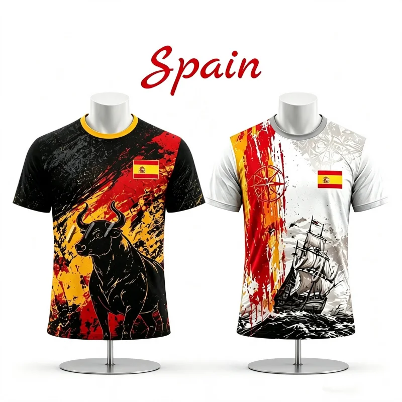 Nueva Camiseta de Fútbol con Estampado de la Bandera de España, Camiseta Deportiva de Secado Rápido y Transpirable para Hombre, Unisex, Informal, Familiar, para Niños, Barata