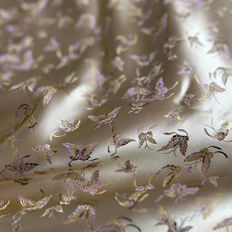 紫色の蝶のカラフルな織物ブロケード生地縫製ベスト袍DIY人形服デザイナー生地