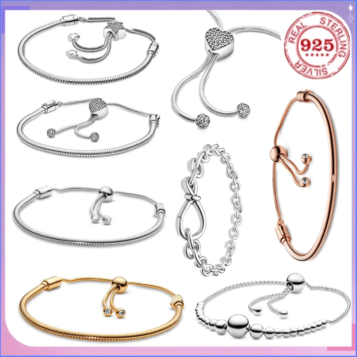 

Браслет-цепочка из платины 925 пробы, классический, регулируемый, в форме змеи, с инкрустацией драгоценными камнями — модное женское украшение