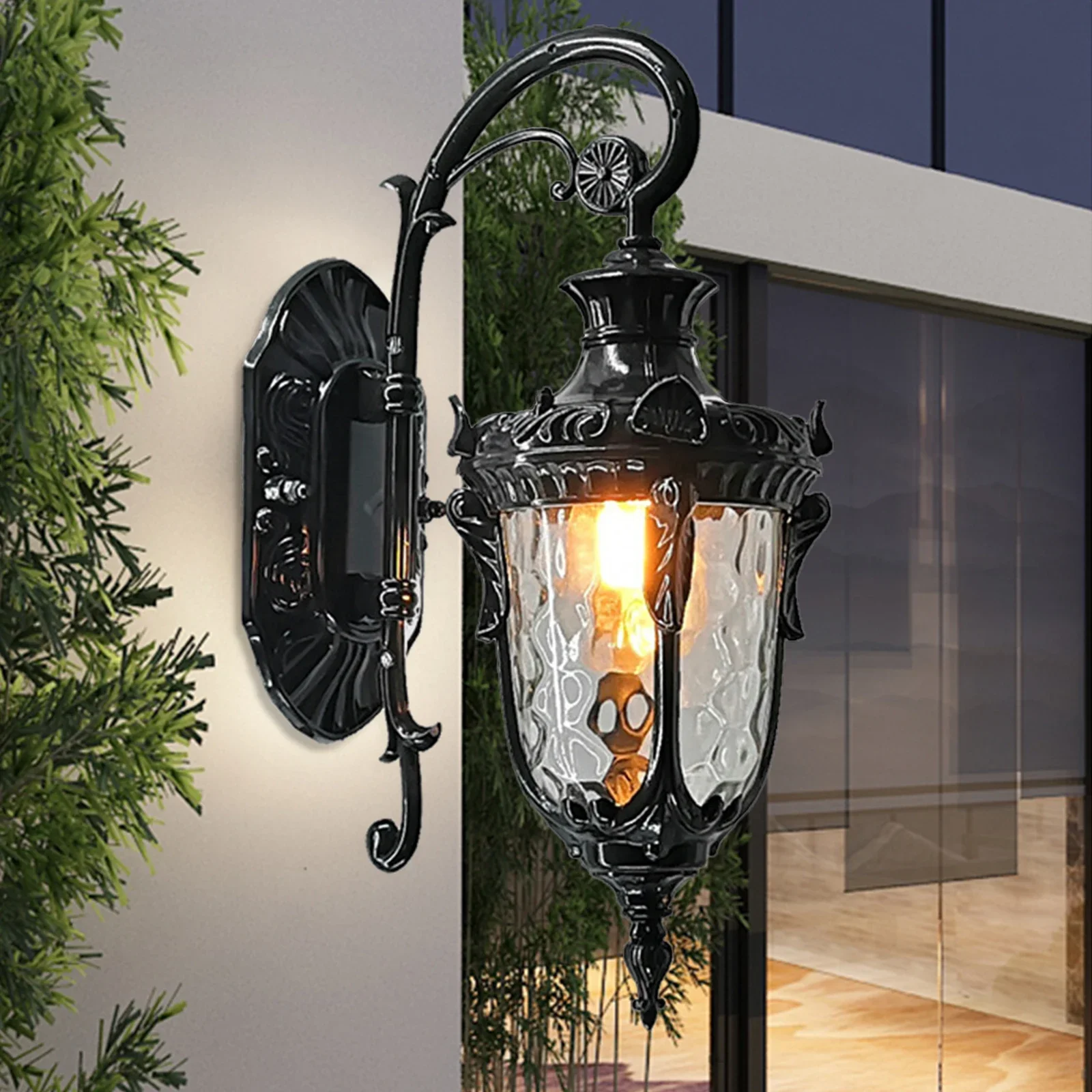 

Black Outdoor Wall Light Fixture with Water Fall Glass Shade Wall Sconce Lighting Wall Mount for House Outdoor Wall Lanterns
