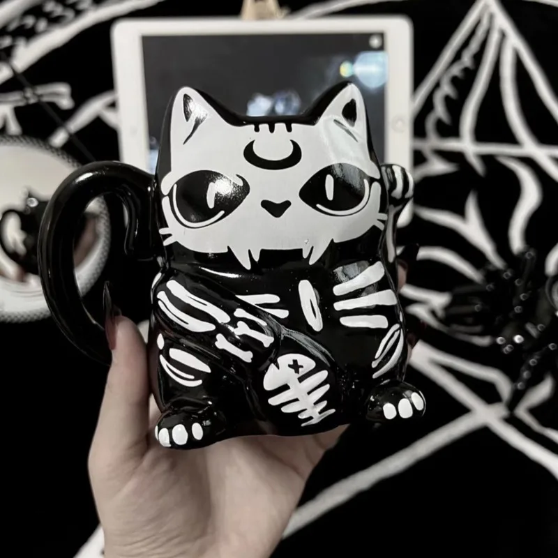 Halloween Gothic Black Ceramic Mug Cartoon Skeleton Cat Bat Unicorn Cup Kawaii Breakfast Milk Coffee Water Mug Halloween Gift