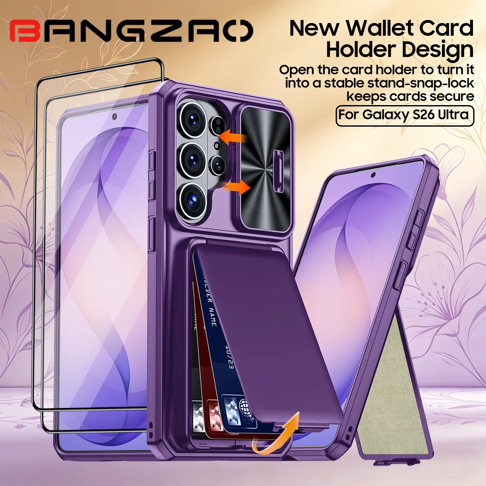 

For Samsung Galaxy S26 Ultra Phone Case with RFID Card Slot & Lens Protector,Shockproof Cover-Great Mother's Day Present-Purple