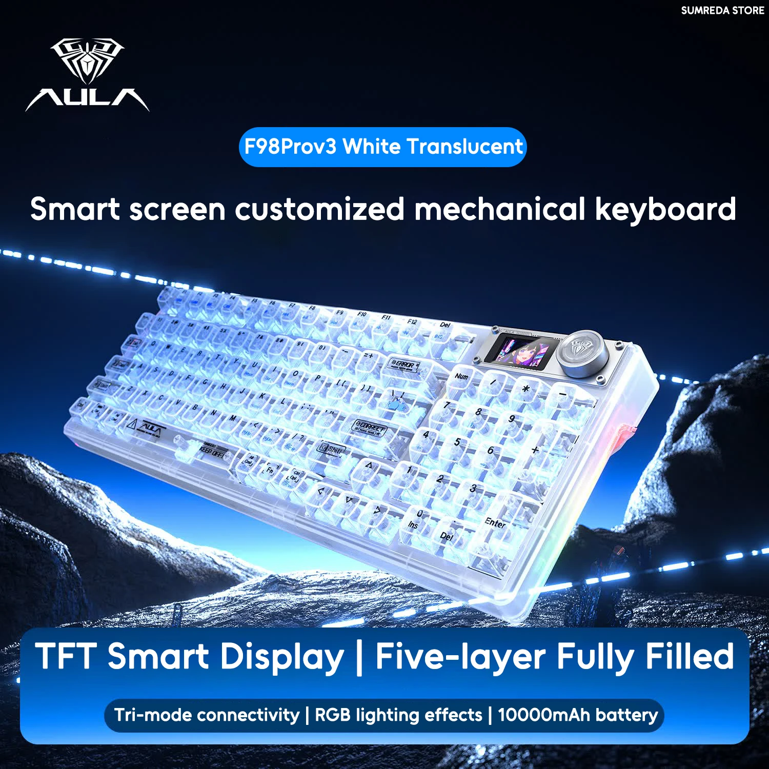 AULA F98PRO V3 F98 Pro V3 Wireless Mechanical Keyboard Custom RGB Bluetooth 2.4G Wired Gaming Keyboard With Screen and Knob Gift