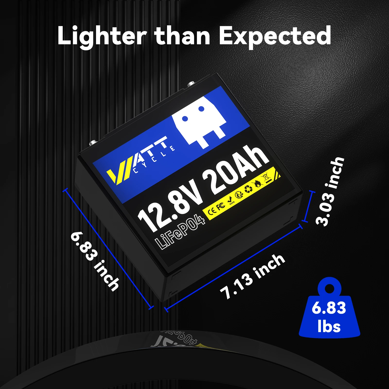 Wattcycle 12V 20Ah LiFePO4-batterij EVE klasse A+ cellen diepe cycli IP65 draagbaar duurzaam oplaadbaar elektrisch draagbaar vermogen