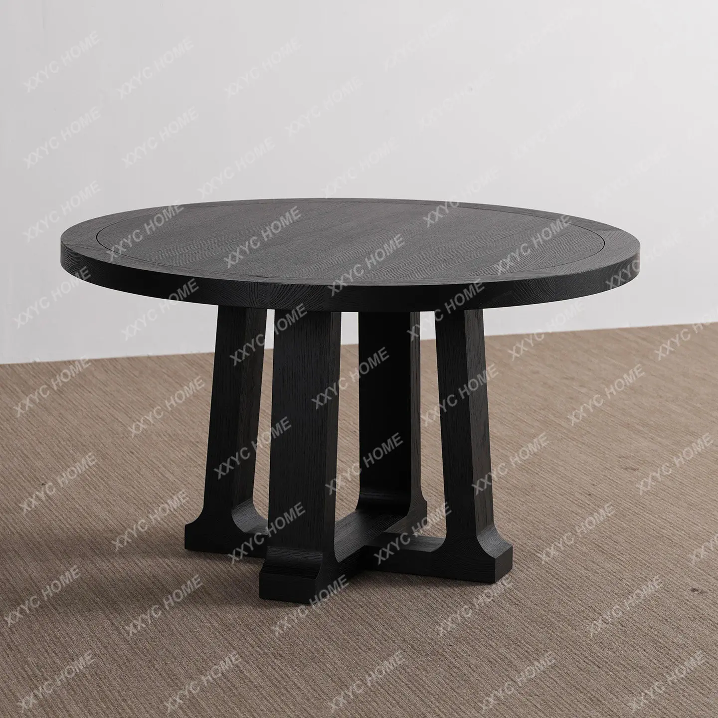 

L money wind round solid wood dining table, household retro medieval wabi sandy wind minimalist dining table high-end
