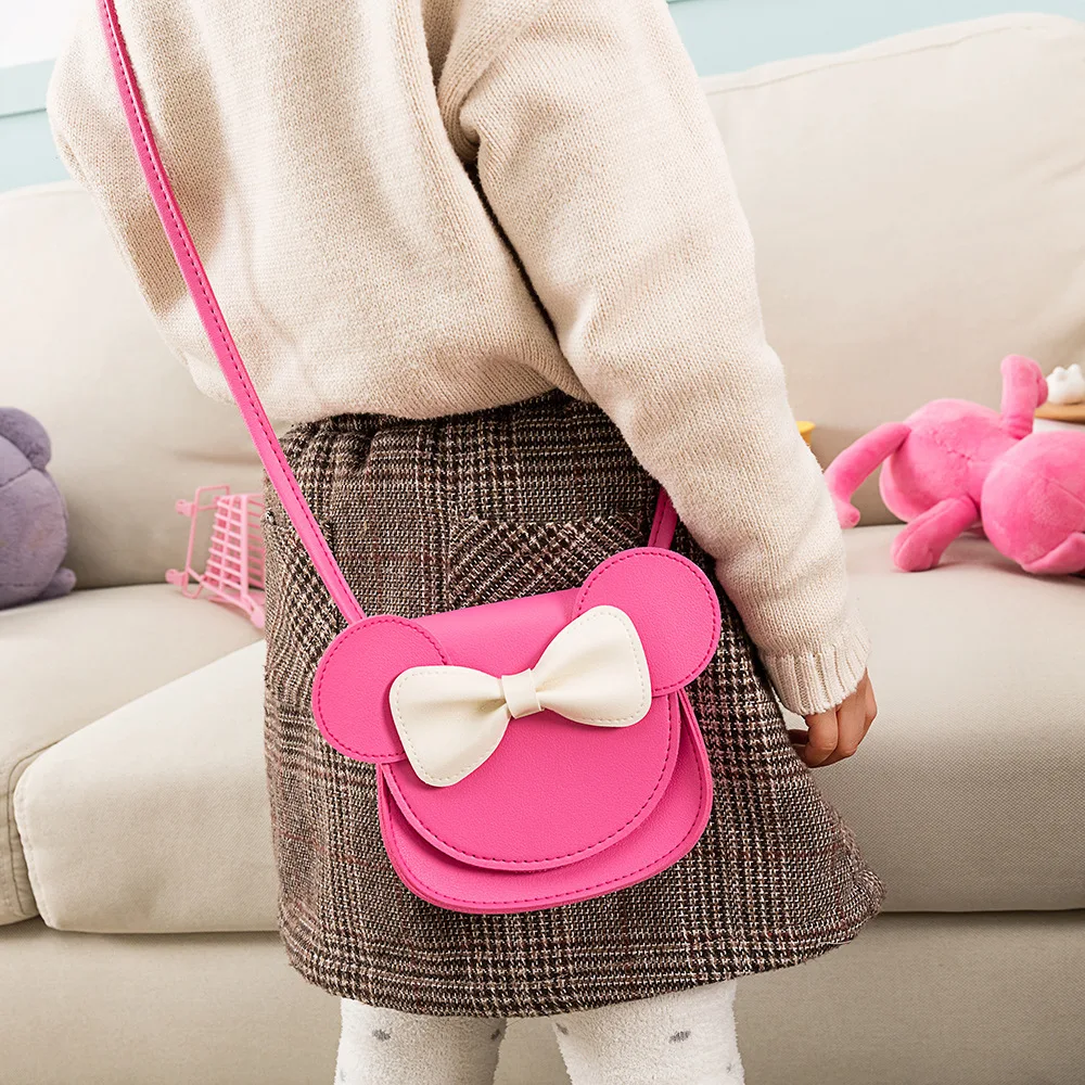 Korea Style Children Cartoon Mouse Shoulder Bag Girl Fashion PU Princess Bowknot Dress Coin Crossbody Mini Bag KBG006