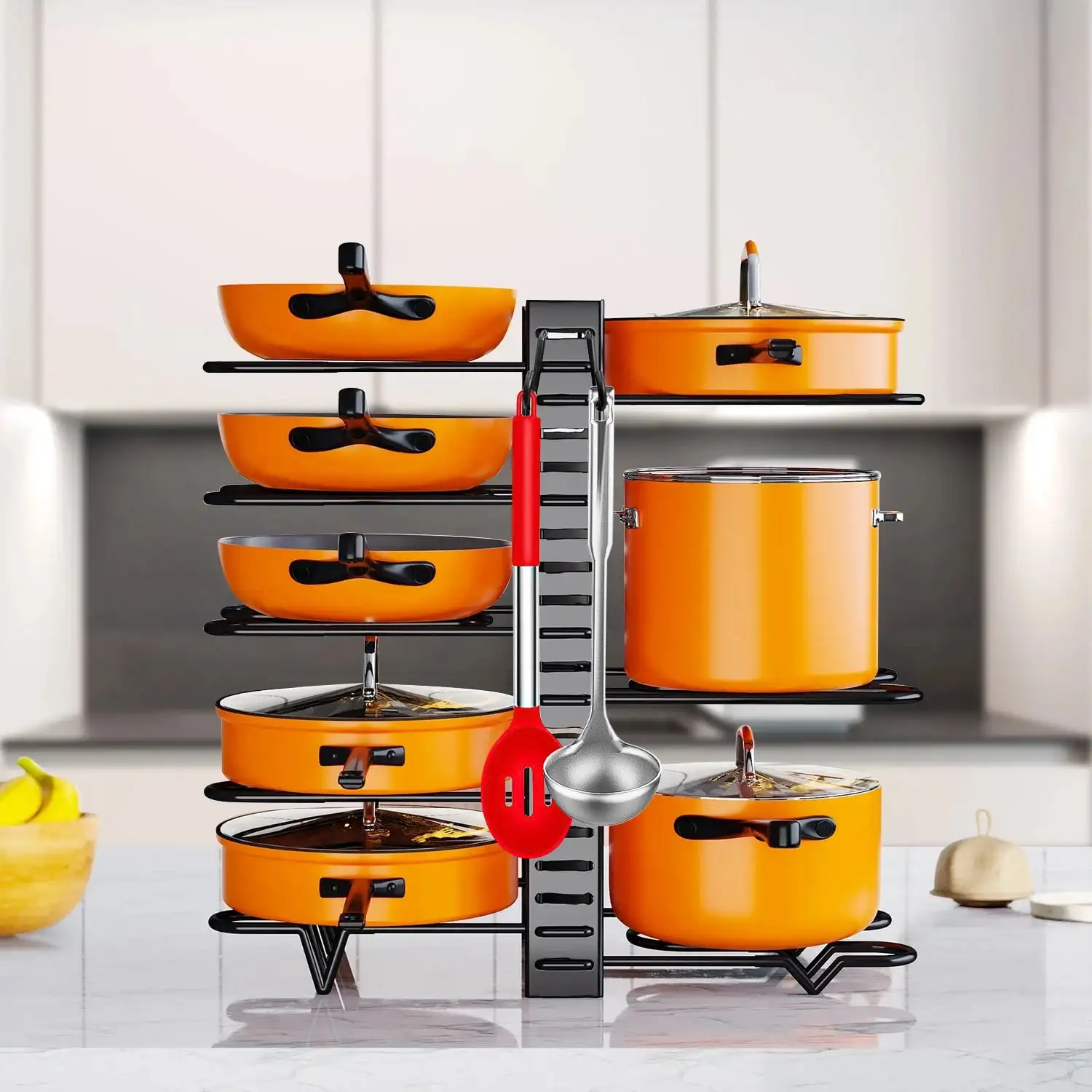 

Pot Organizer Rack 8 Tiers Pots and Pans Organizer, Pot Lid Organizer for Kitchen Cabinet Cookware Organizers and Storage
