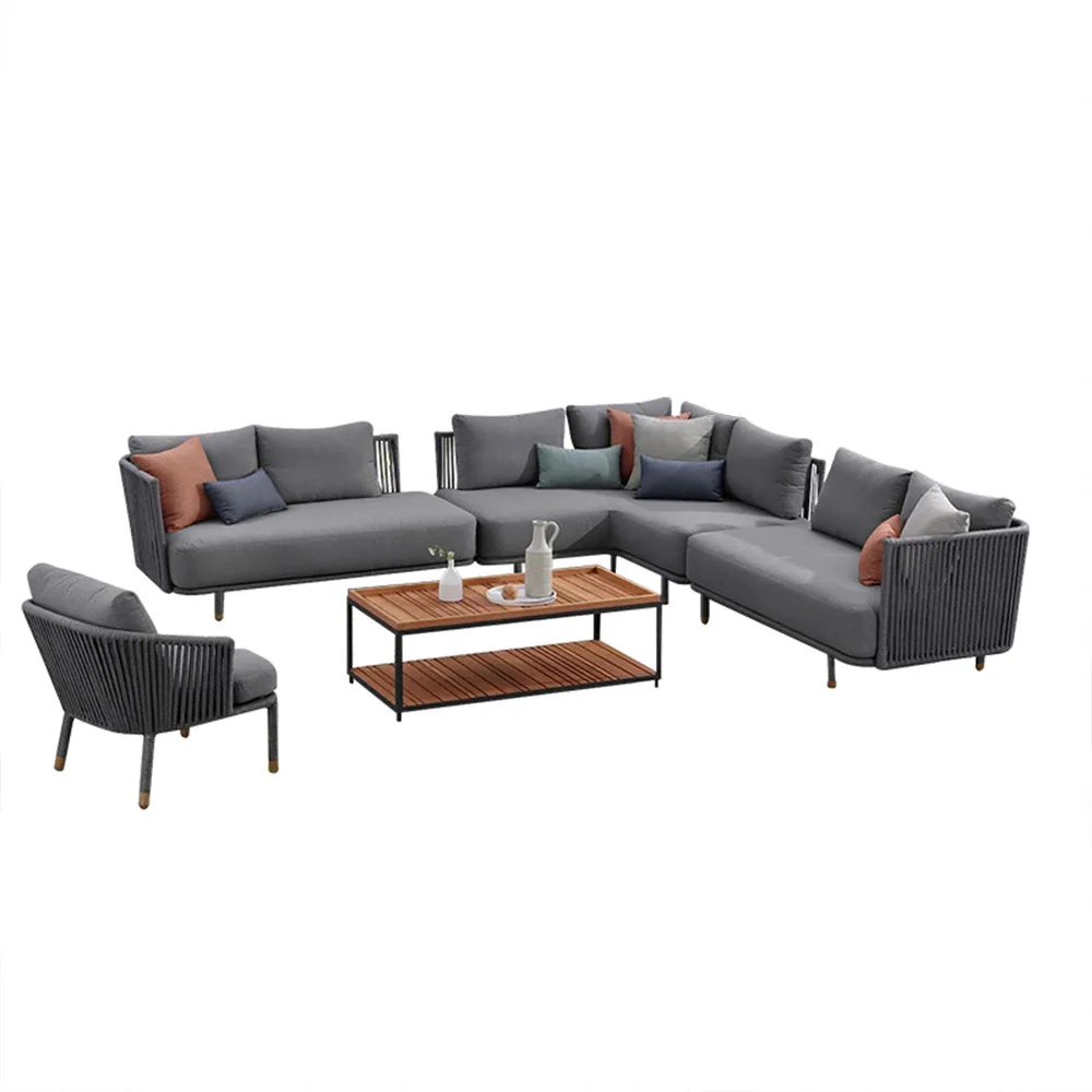 الشمال في الهواء الطلق الترفيه أريكة الروطان الأثاث فيلا في الهواء الطلق الحديثة بسيطة فناء شرفة كرسي الروطان طاولة القهوة مزيج #5