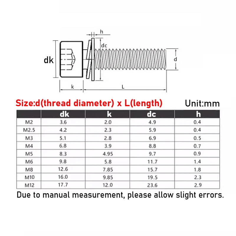 M2M2.5M3M4M5M6M8 Black 304 Stainless Steel Allen Hexagon Hex Socket Cap Head SEM Screw Flat Washer Spring Gasket Assemble Bolt