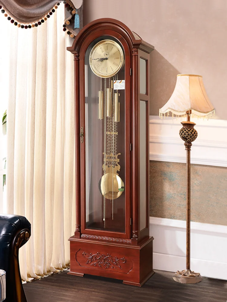 European solid wood machinery floor clock villa big clock living room luxury creative big pendulum clock movement