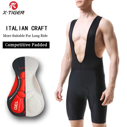 Imagen 1 del producto X-tiger todo negro 5D silicona Coolmax Pad pantalones cortos de ciclismo bicicleta de carretera babero corto antideslizante 100% Lycra ciclismo pantalones cortos de bicicleta