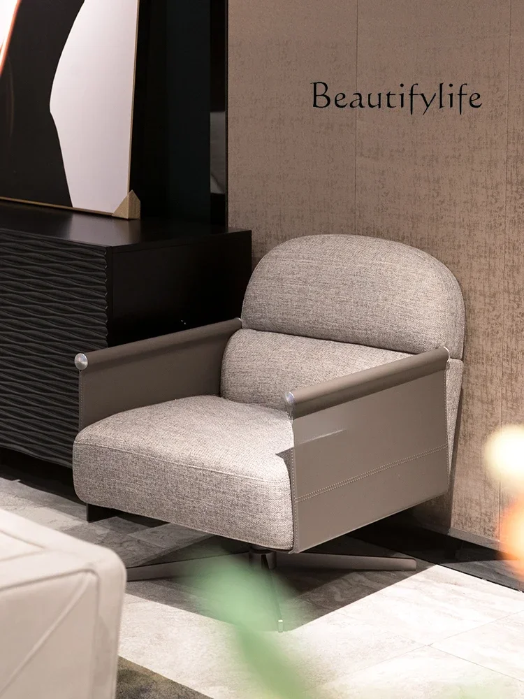 A Italian Modern Simple Light Luxury Rotating Single Sofa Balcony Living Room Bedroom Stainless Steel Foot Sofa Chair