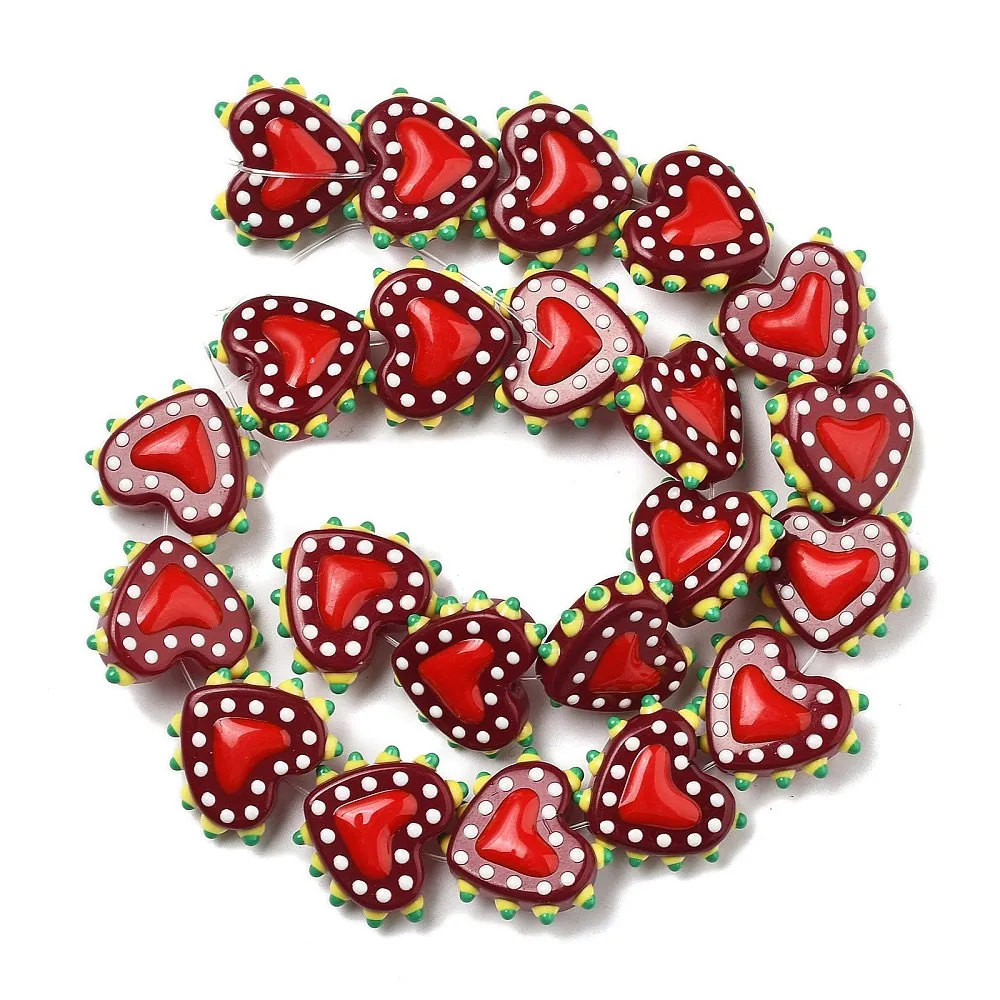 PandaHall 25 Stück Backlack-Glasperlen in Herzform, Emaille-beschichtet, 16-17x18x7mm, 1,2mm Loch für DIY Schmuck- und Halskettenherstellung – Detail 30