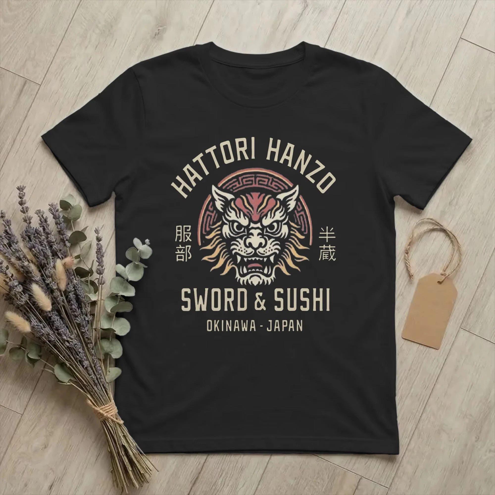 Hattori Hanzo Sword and Sushi T Shirt Men Cotton Novelty T-Shirts Round Collar Japan Okinawa Tee Shirt Merchandise New Arrival