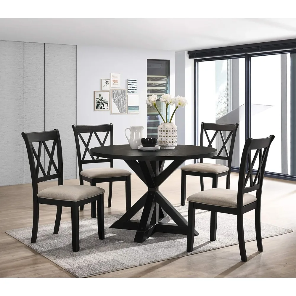 Furniture Windvale Cross-Buck Wood 5-Piece Dining Set, Black