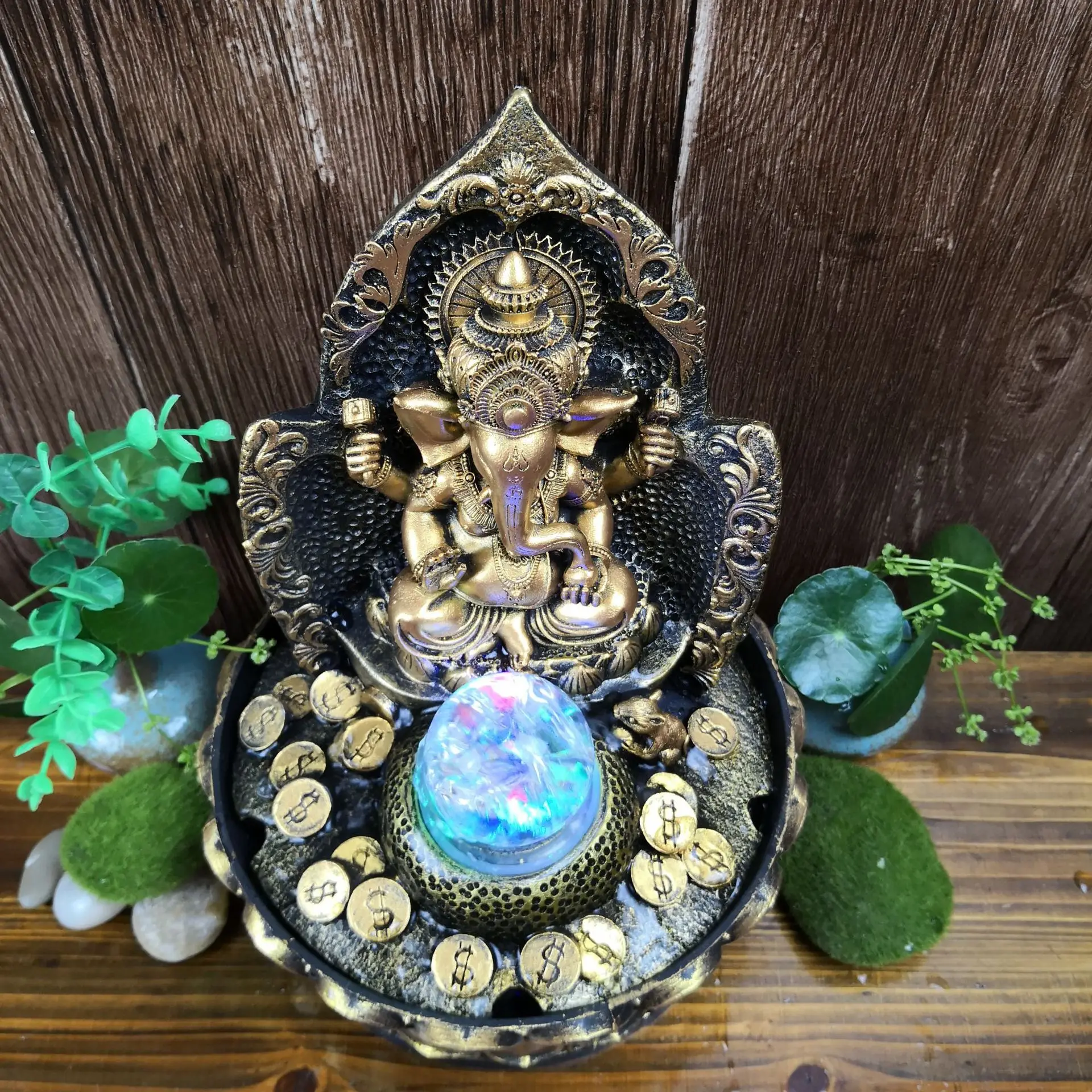 Lucky Ganesha Statue Elephant Hindu God of Success Resin India Idol Desktop Water Fountain Perfect Gifts for Wedding and Diwali - view 2