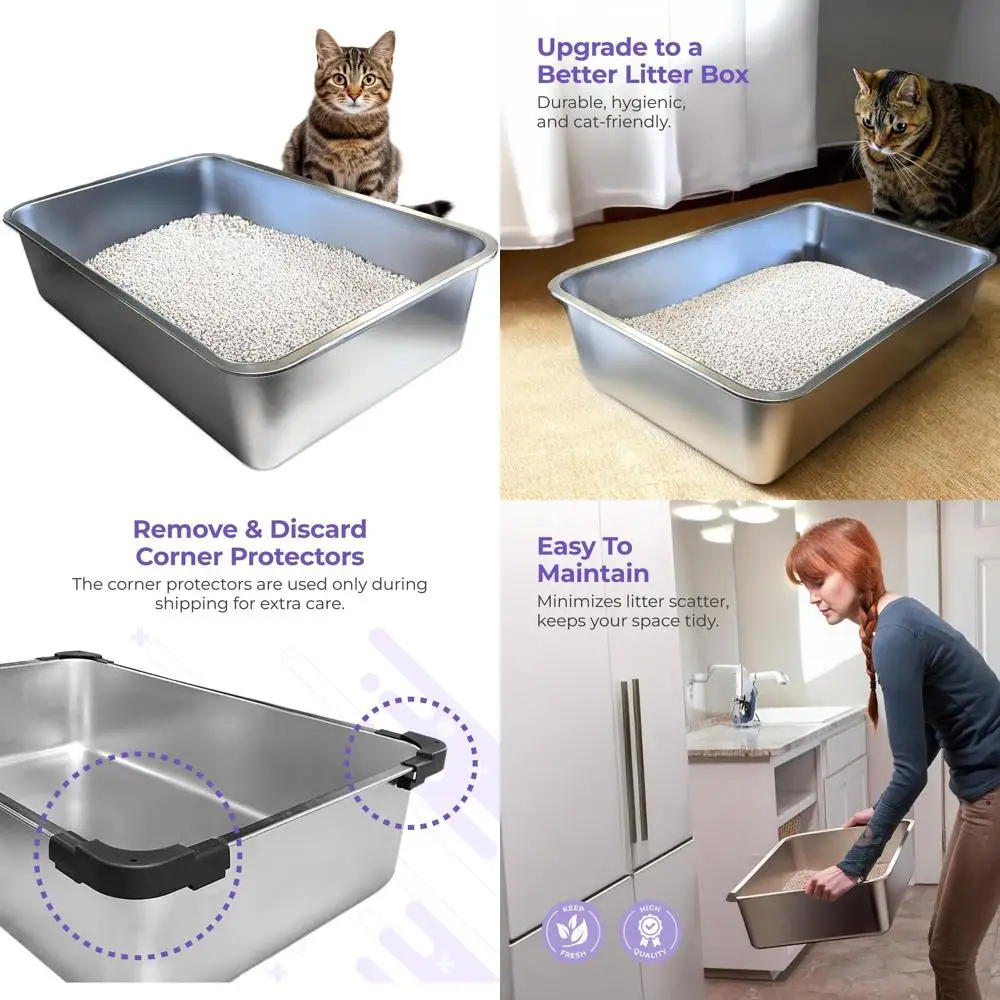 Extra Große Antihaft-Edelstahl-Katzentoilette mit Teflonbeschichtung - Geruchlos, Rostfrei, Leicht zu Reinigen