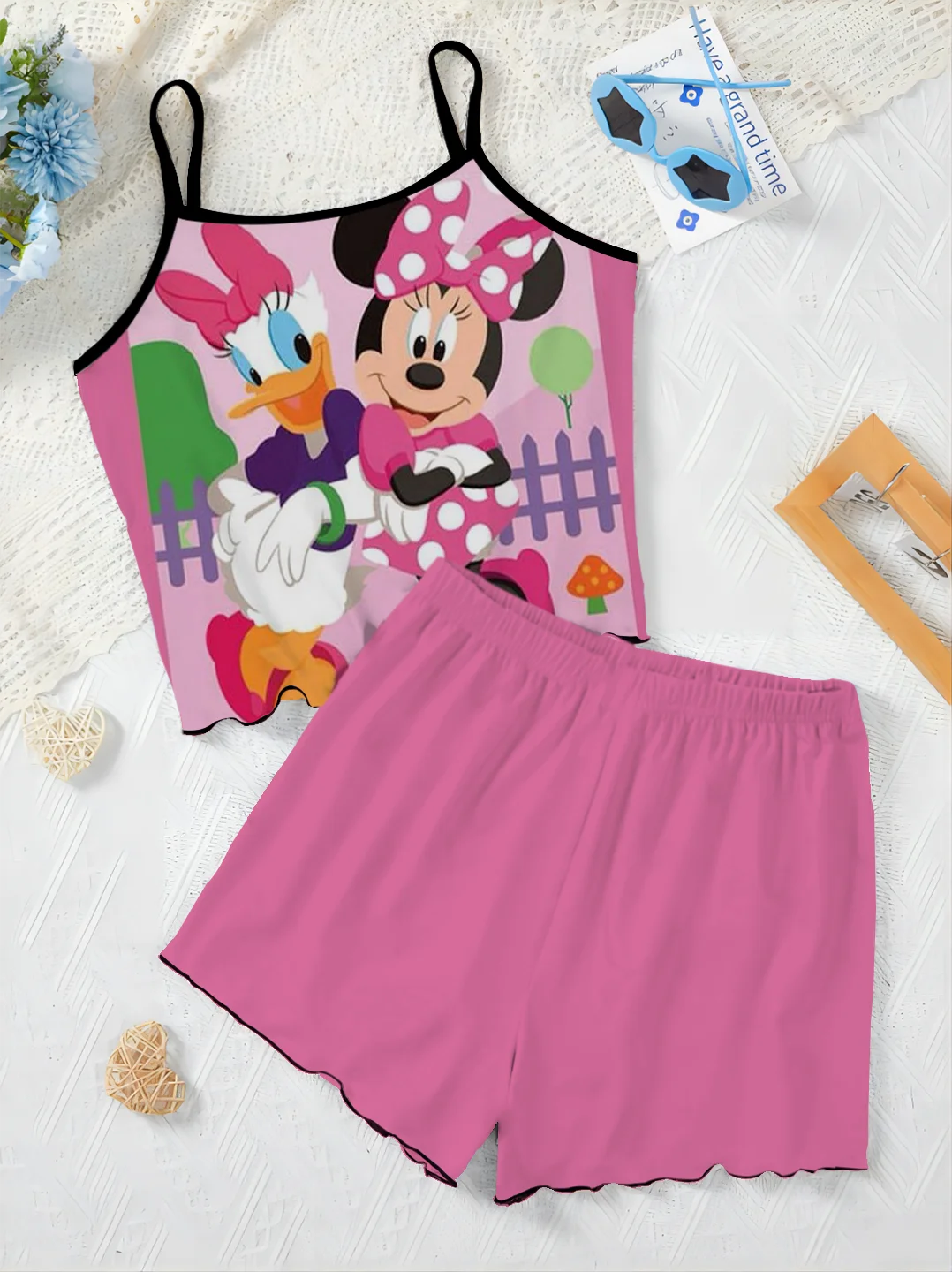 Damen anzug Home Kleid Top Mickey Minnie Maus T-Shirt Pyjama Rock Salat Trim Disney Short Sets Stücke elegante Disney Mickey