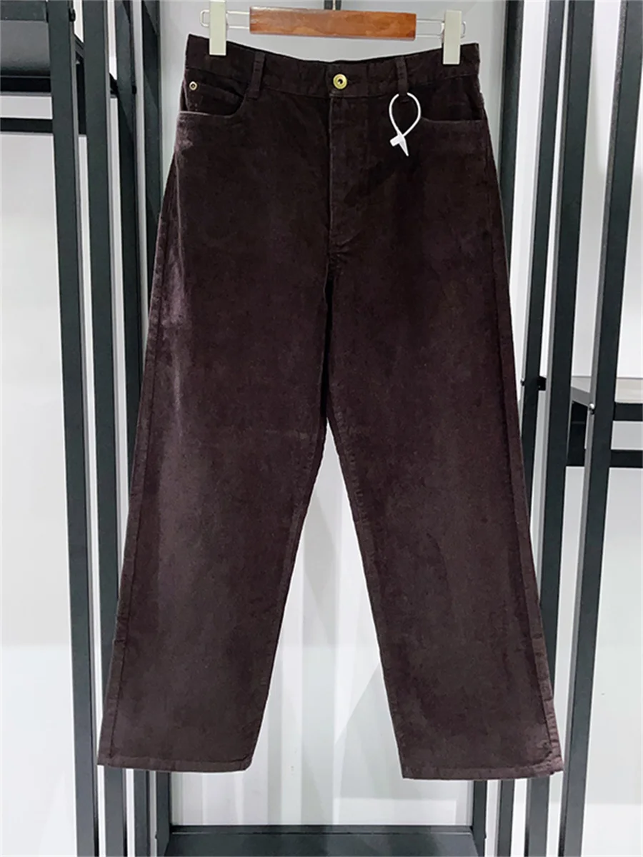 Velvet High Waist Cropped Pants for Women Straight Leg Casual Trousers 2025 Autumn Winter Lady Fashion
