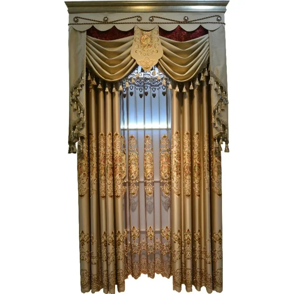 

High-end Luxury European Style Rice Embroidery Luxury Gauze Curtain LuxuryCurtains For Living Dining Room Bedroom
