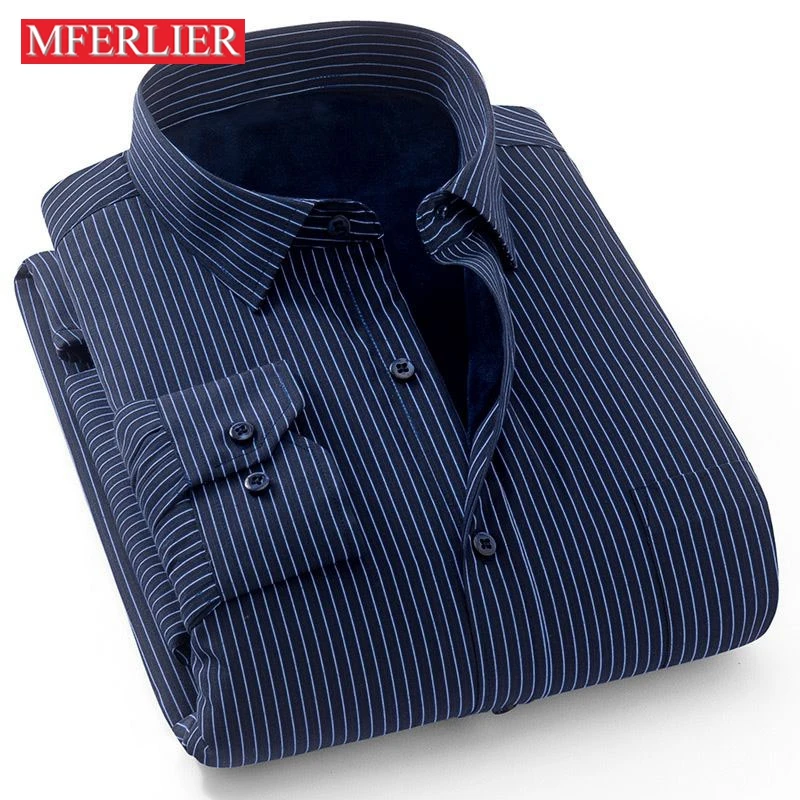 

MFERLIER Winter Autumn Men Shirts 7XL 8XL 9XL 125kg Long Sleeve Warm Shirts Men