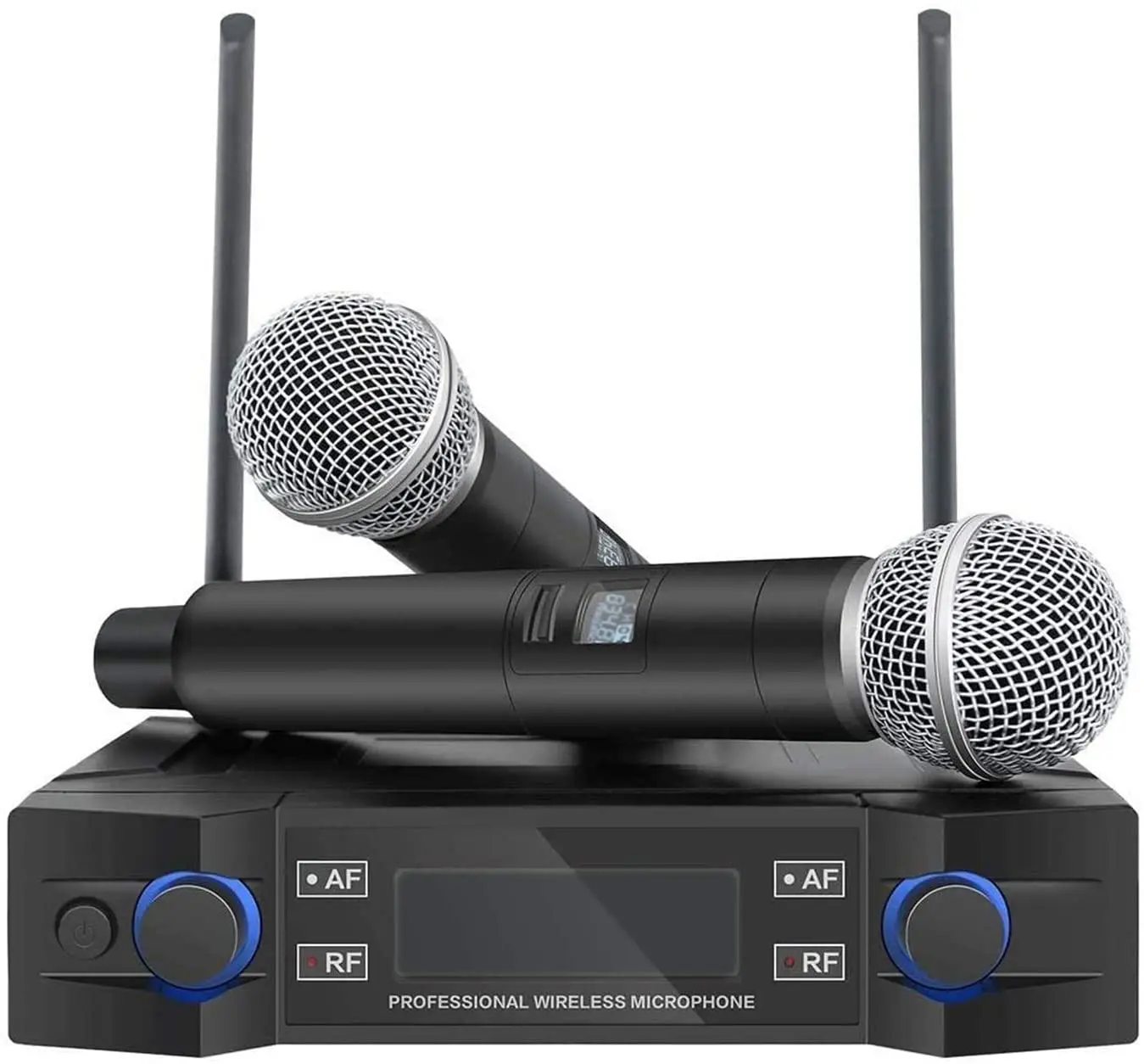 Professional Karaoke UHF Wireless Microphone Cardioid Polar Pattern Handheld XLR 2-Channel Metal and Plastic Construction