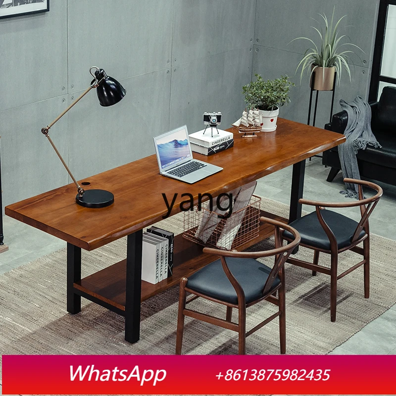 

LMM simple modern wrought iron solid wood computer table and chair home desk